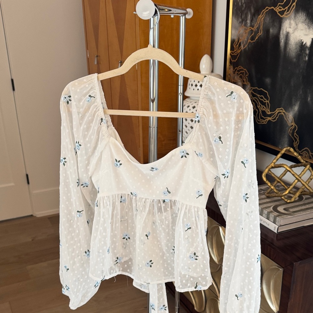 Altar'd State White Sheer Floral Blouse